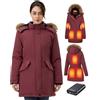 GOTOBI Giacca Riscaldata Donna Con Batteria 12v 18400mah, 8 zone di riscaldamento con 3 livelli di temperatura,Parka caldo e impermeabile con cappuccio in pelliccia sintetica rimovibile,Rosso,M