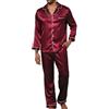 LZPCarra Pigiama da uomo, in raso, da notte, da uomo, sexy, invernale, a maniche lunghe, con bottoni, felpa e pantaloni, in due pezzi, casual, elegante, in tinta unita, comodo da casa, Colore: rosso, L