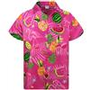King Kameha Funky-Camicia-Hawaiana, Manica-Corta, JK-Flamingo-Melon-Print, Rosa, XXL