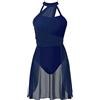 Agoky Abito da Pattinaggio Artistico sul Ghiaccio Donna Chiffon Patchwork Vestito Danza Classica Abito da Ballo Leotards Body da Balletto Senza Manica Jazz Danza Moderna Navy_Blue XL