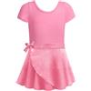 Fulidngzg Tutu Ballerina Bambina Ragazza in Cotone 95% 2 Pezzi Top Maniche Corte e Gonna Body Danza Classica Leggero Vestito Ginnastica Artistica Elegante Traspirante per Pattinaggio Artistico Ballo,Rosa,140