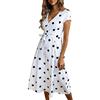 ShallGood Donna Vestiti Lunghi Eleganti Estivi Boemia Abiti Casual Vintage A Pois Scollo a V Manica Corta Vestito Cerimonia Sundress con Cintura Bianco IT 42