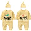 culbutomind Body Bambino Gemelli I Love My Twin Sister Brother Divertenti Body Neonato Regalo Gemella Tutina Manica Corta Bimba Con Cappello(Yellow 6 months)