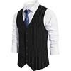 Generic Gilet per abiti da uomo, gilet classico da uomo per feste di lavoro, smoking con tasche per feste di nozze o scollo a V quotidiano gilet casual gessato da lavoro per occasioni formali e informali