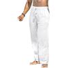 MakingDa Pantaloni da Uomo in Lino e Cotone con Tasche Casual Estate Classical Leggero Cinturino in Vita con Coulisse Pantaloni Yoga Relaxed Elastic Beach Traspirante Gambe Dritte Bottom Bianco 30 XL