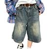 ORANDESIGNE Pantaloncini Donna Jeans Vita Alta Bermuda Shorts Jeans Dritti Denim Jeans Baggy Pantaloni Casual Estivi Corti Jeans Shorts Streetwear Pants con Tasche K Blu M