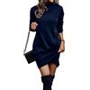 TBSCWYF Vestito Casual Donna Invernale in Maglione Abito Vita Alta Elegante in Girocollo di Orlo Svasato Abito in Maglia al Ginocchio Caldo di Moda Treccia Ritorta Vestito Donna Magliette Tinta Unita