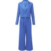 Generic 2 abiti casual da donna giacche ritagliate a vita alta gamba larga pantaloni da lavoro set plus size paillettes pantaloni vestito per le donne, Azzurro, S