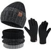 ZASFOU Berretto invernale da uomo lavorato a maglia sciarpa tubolare foderati in pile guanti invernali touchscreen set, regalo di Natale per uomini