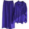ticticlily Tuta Completa Donna in Cotone e Lino Estiva Tute Elegante 2 Pezzi Camicia Bluse e Pantaloni Gamba Larga Complete Leggero A Blu Scuro L