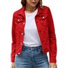 VaiKanhai Giacca da donna Basic Solid Color Button-Down-Denim in cotone con tasche, giacca di jeans, giacca in jeans, colore blu, impermeabile, traspirante, estiva, giacca a vento, Colore: rosso, L