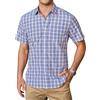 HISDERN Camicia Quadri Uomo Manica Corta Camicie Scozzese Uomo con Tasche Cotone Bottoni Estiva Regular Fit Blu & Bianco M
