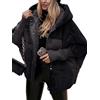 nicticsi Giubbotto Corta da Donna Invernale Caldo Cerniera Cappotto Patchwork di Peluche Casuale Vintage Outerwear con Tasca Tinta Unita Giacche Polsini a Maglia A Nero XXL