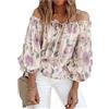 OHXSM Camicette da Donna con Spalle Scoperte Floreali a Maniche Lunghe con Stampa Floreale Camicie estive Sexy Camicetta con Spalle Scoperte Floreali Casual Estiva Top per Camicia da Donna in Chiffon