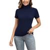 Enjoyoself Maglione Maniche Corte in Cotone Collo Alto Pullover Elegante a Maglieria-Blu Marino/M