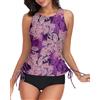 WOWENY Tankini da donna con scollo a pancia, costume da bagno singolo, sportivo, con coppe da nuoto, ad asciugatura rapida (solo tankini, Stampa retrò viola, S