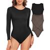 Lonya Body Donna Maniche Lunghe Casuale Girocollo Intimo Bodysuits Elegante Elastico Jumpsuits Tops 2PC Nero+Curry,M