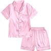 HahaNice Pigiama per bambine e ragazzi, in seta, tinta unita, satinato, con bottoni, 2-13 anni, Rosa (manica corta), 3 anni