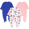 TupTam Tutina da Notte per Bambina Maniche Lunghe con Piedini Pacco da 3, Blu Navy Rosa Bianco Animali da Safari, 86