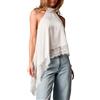 LIUYUYOUGO Bluse E Camicie da Donna Top da Donna in Raso con Scollo all'Americana Stile Y2K Collo Alto Bordo in Pizzo Orlo Asimmetrico Canotta Sexy Senza Maniche Camicetta Elegante in Seta Liscia Gi