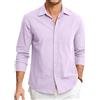 HISDERN Camicie in Lino e Cotone Uomo Manica Lunga Causal Bottoni Regular Fit Estiva Leggere Camicia Spiaggi Shirts con Taschino