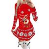 ORANDESIGNE Abito Casual a Maniche Lunghe da Donna Vestito in Maglia Mini Abito Tubino Elegante Pullover Lungo Simpatici Vestiti Maglione Natale Fiocco di Neve Stampa Abiti Corti Aderenti M Rosso S