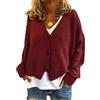 LIUYUYOUGO Cardigan da Donna Cardigan Leggero da Donna in Maglia con Scollo A V Casual Morbido A Maniche Lunghe con Bottoni Autunnali Tinta Unita Basic in Maglia Cappotto Bordeaux Rosso Taglia L