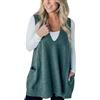 VaiKanhai Gilet da Donna Nero in Lana con Tasche, Maglia a Canguro a Maniche Corte, Gilet in Maglia a V, Top Loose Knit Casual, Tunic Top con Pelliccia, verde, XXL