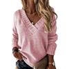 ticticlily Maglione Donna con V Collo Maglione Casual Tinta Unita Pullover Manica Lunga Semplice e alla Moda Tops Leggero Maglione Autunnale e Invernale C Rosa XL