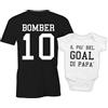 Puzzletee Coppia T-Shirt e Body Padre Figlio - Festa del papà - Bomber, Il più Bel Goal - Cotone Morbido e Traspirante, Stampa Diretta su Tessuto - Regalo Originale e Divertente (L, 6-12 Mesi)