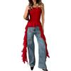 fdsmall Donna Ruffle Collo Tube Top Y2K Asimmetrico Hem Strapless Top per la Spiaggia di Festa Estiva Che va Fuori (IT, Testo, S, Regular, Regular, Rosso)