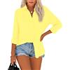 NONSAR Camicetta da donna, elegante, con colletto, in cotone, a maniche lunghe, da donna, casual, sciolta, giallo., L