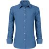 Stamain Camicia Donna Manica Lunga No Stiro Blusa Elegante Regular Fit Camicetta Classica per Ufficio Lavoro Cerimonia vestibilità Comoda Blu Acciaio 4XL