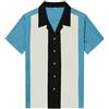 Candow Look Retro Casual Tops Stitching Color Short Sleeves Men Shirts(aquamarince+Ivory+Black,L)