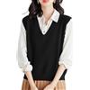 AMOUSDRDR Gilet da donna ultra morbido con scollo a V, tinta unita, casual, senza maniche, maglione misto lana, canottiera da donna (nero, M, 50-60 kg))