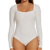 Joyshaper Donna Body Scollo Quadrato Maniche Lunghe Colore Solido Bluse Elegante Top Bodysuit Perizoma Maglie Camicetta, Bianco, S