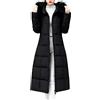 Generic Cappotto invernale da donna, lungo, elegante, con cappuccio, trapuntato, con colletto in pelliccia, leggero, oversize, giacca per le mezze stagioni, slim fit, trapuntata, effetto piumino, Nero , L
