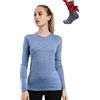 Merino.tech Maglia Termica Donna Lana Merinos - 100% Lana Merino Intimo Donna Leggero, Medio, Pesante con Calzini (Large, 165 Deep Blue)