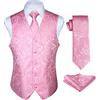 Enlision Gilet Uomo rosa Elegante Nozze Paisley Panciotto Jacquard Gilet da Abito Cravatta e Fazzoletto Set per Festa Sposa 3XL