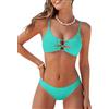 CUPSHE Bikini da donna Set costume da bagno a due pezzi con apertura a buco della serratura frontale scollo rotondo a vita bassa taglio alto costume da bagno cheeky, Foglia di t, L