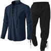 Generic Gilet Medievale da Uomo con Camicia di Lino, Pantaloni e Cinturino alla Caviglia - Set di Abbigliamento, Tuta - Sabbia, Blu Marino, XXL
