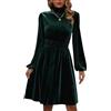 Tomwell Vestito Donna Invernale Velluto Casual Vintage Retro Abito Elegante Sexy Maniche Lunghe Sottile Mini Abito Corto da Festa B Verde M