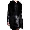 Generic Giacca in similpelle da donna, taglie grandi, con colletto in pelliccia, in finta pelle, per le mezze stagioni, effetto pelle scamosciata, elegante giacca in Pu-Lerder, Nero , XL