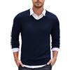 COOFANDY Maglione da uomo con scollo a V lavorato a maglia tinta unita maglioni casual slim fit da uomo pullover moda maglione caldo, Blu scuro, L