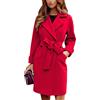 shownicer Cappotto da Donna Elegante Cappotto con Slim Fit Cintura Bavero Capispalla Manica Lungo Tinta Unita Caldo Lungo in Lana Trenchcoat Autunnale Invernale A Rosso M