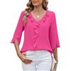ABINGOO Camicia Donna Estiva Elegante Chiffon con Volant Maniche 3/4 Blusa | Scollo a V Tinta Unita Tunica Camicetta Leggero Fresco Casual Lavoro Tops