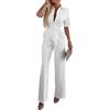 shownicer Tuta Donna Elegante Maniche Corte Playsuit Tinta Unita Monopezzi e Tutine Casual Pantaloni a Gamba Larga Jumpsuit Con Cintura A Bianco M