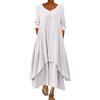 ORANDESIGNE Abito Lungo Donna Cotone e Lino Caftano Boho Abito Ampio Casual Moda Manica Lunga Scollo a V Abiti Lunghi Vestito Estivo Taglie Forti Eleganti Vestiti 2 in 1 Maxi Abito A Bianco, L