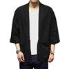 Oanviso Uomo Kimono Cardigan Vintage Stile Giacca Leggero Cardigan Tinta Unita Manica 3/4 Giapponese Cardigan alla Moda Casual Estate Magliette Tradizionale Kimono Tops A Nero L