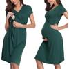 Irdcomps Camicia da Notte Donna Premaman Cotone Camicia Notte Allattamento Estiva Manica Corta Parto Ospedale Pigiama Vestito Gravidanza con Funzione di Allattamento al Seno
